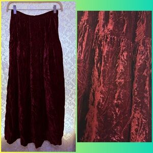Vintage crushed velvet burgundy rust red peasant goth skirt maxi a line medium